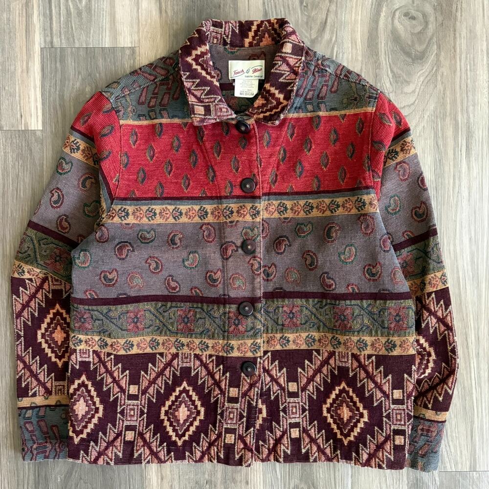 Vintage Tapestry Jacket Men's Size M Art To Wear Boho Unisex 1990s